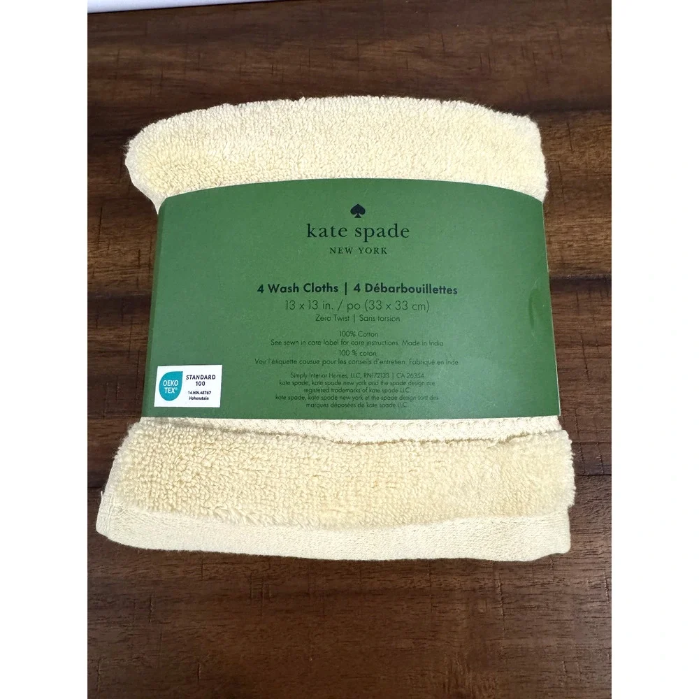 Kate Spade New York Set of 4 Wash Cloths 100% Cotton Yellow 13